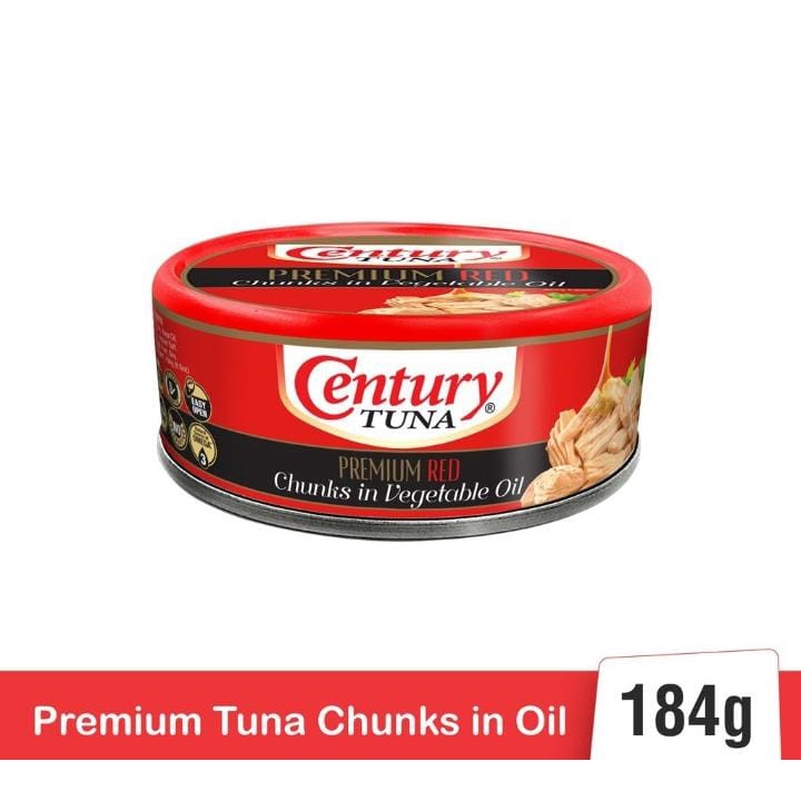 

CENTURY TUNA CHUNKS IN VEGETABLE OIL/WATER/SPANISH STYLE/SOLID IN VEGETABLE OIL 184g