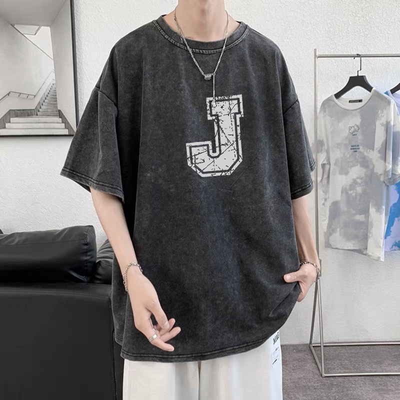 RDGF official shop huruf kapital J  kemeja leher bulat sepanci bunga krisan kaos cotton kaos kekinian  baju kaos oversize kaos hitam oversize