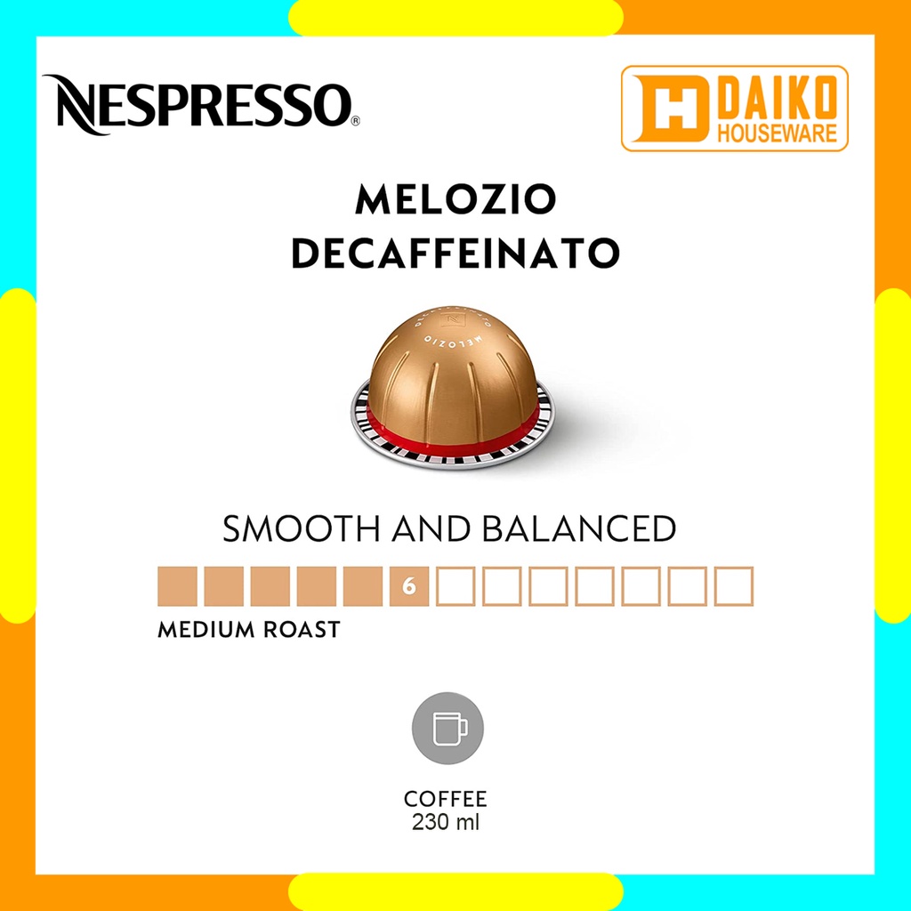 Capsule Nespresso Vertuo Melozio Decaffeinato - Medium Roast Coffee - Kopi Grand Lungo dan Mug