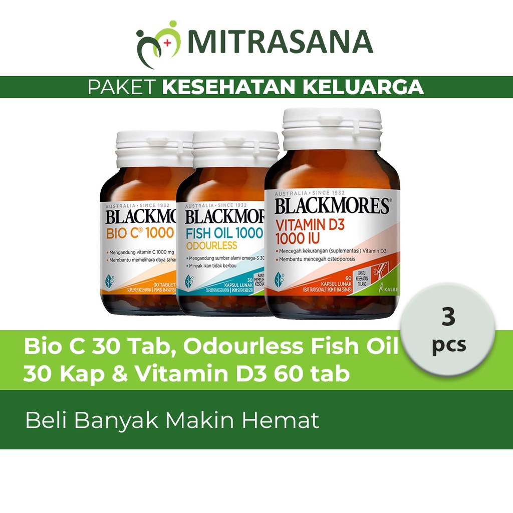 Paket Keluarga Blackmores Bio C 30 Tablet Odourless Fish Oil 30 Kapsul Vitamin D3 60 tablet