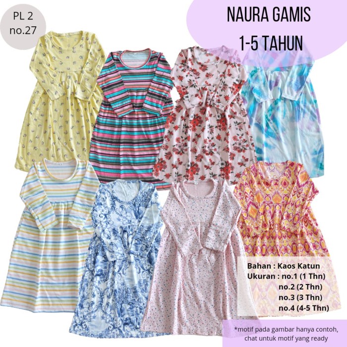 gamis anak  1-5 Thn Naura Gamis Baju Muslim Anak Perempuan Kaos Katun - Grosir - No.1 (1 Thn) Ramadh