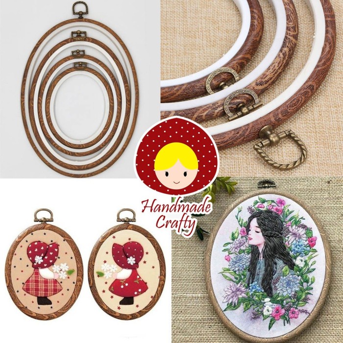 Terlaris Terlaris Pemidangan Sulam Oval/Embroidery Hoop Oval Motif Kayu Antik