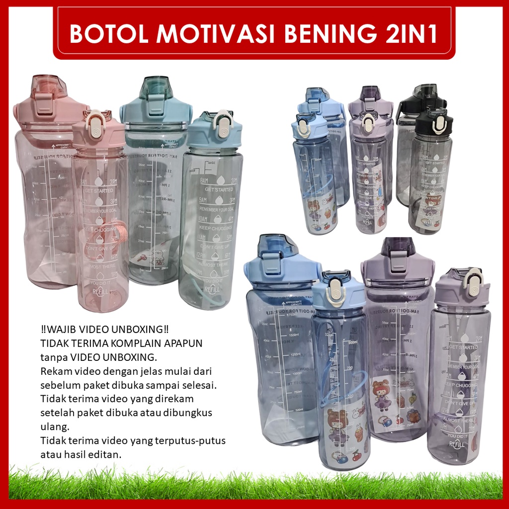 DEOSOFFICIAL -- BOTOL MINUM VIRAL MOTIVASI BENING 2IN1 KAPASITAS 2L DAN 1L ML-BM312