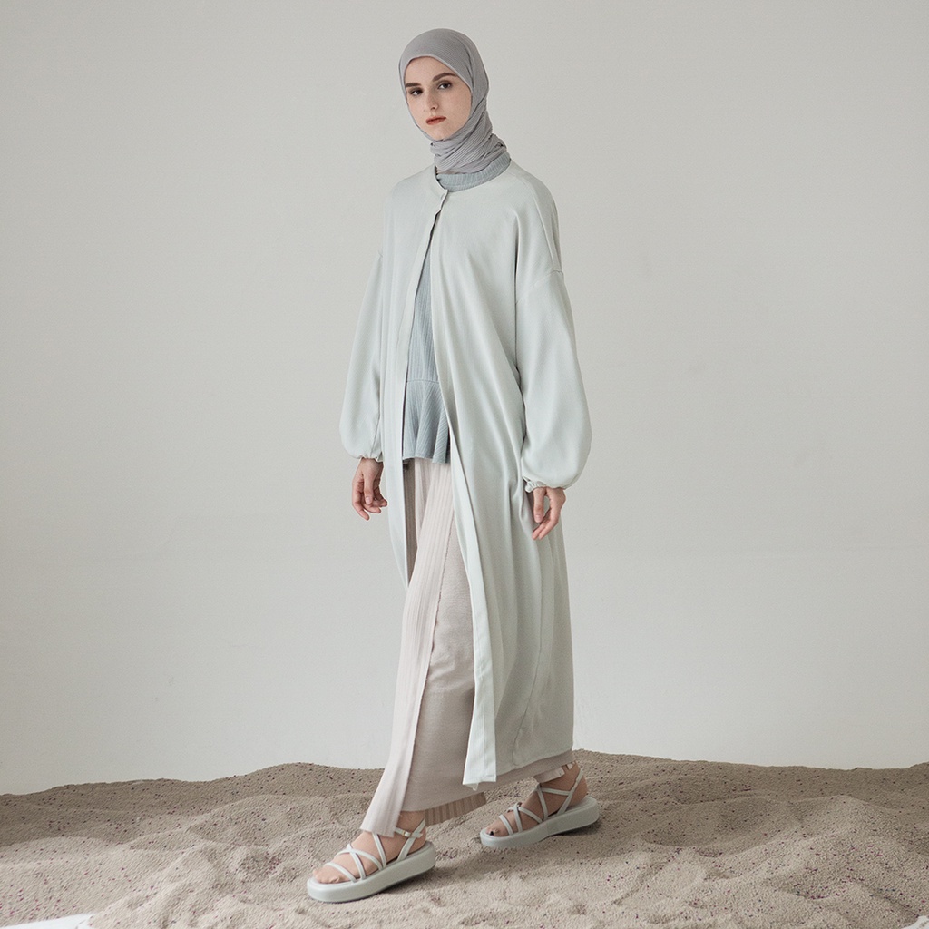 Kara Outer by Aska Label - Outer wanita panjang transparant bahan bertexture warna beige hijau seafoam dan hitam black