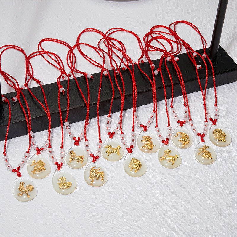 COD❤️Kalung Tali Liontin Bercahaya Kristal Liontin Zodiak Emas Indah Merah- cl