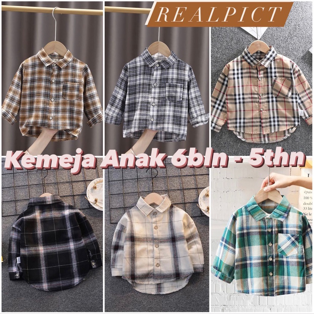 [6 Bln-5 Thn] Kemeja anak cowok keren katun adem hem import realpict Kemeja kotak kotak garis garis 