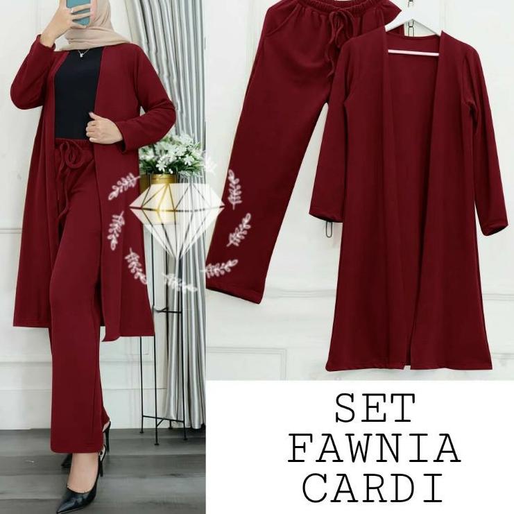 ❃ SET CELANA FAWNIA CARDI, MOSCREPE, GAMIS HIJAB MUSLIM, SETELAN CARDIGAN ✼
