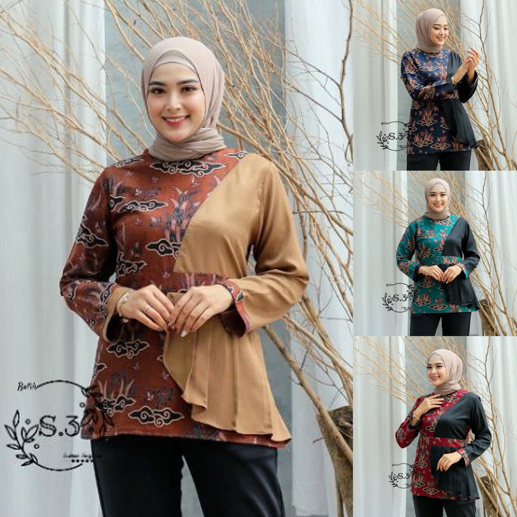 Baju Batik Wanita Modern Atasan Blouse Batik Kerja Wanita Kantor M L XL XXL