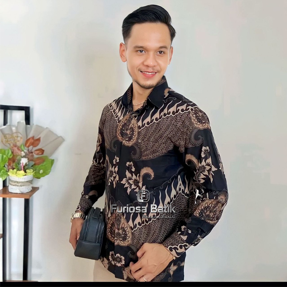 FURIOSA BATIK GARUDA HITAM Kemeja Batik Pria Lengan Panjang Ukuran M L XL XXL