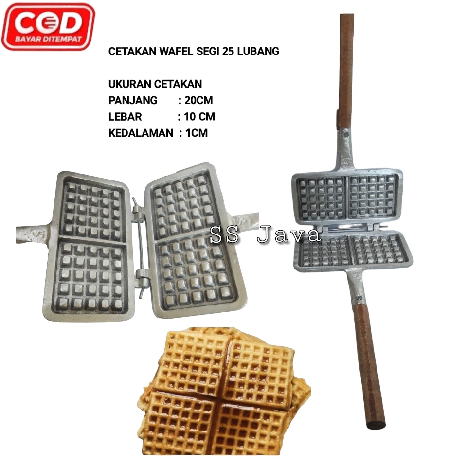 Cetakan kue waffle maker / cetakan wafel persegi dobel tebal gagang kayu