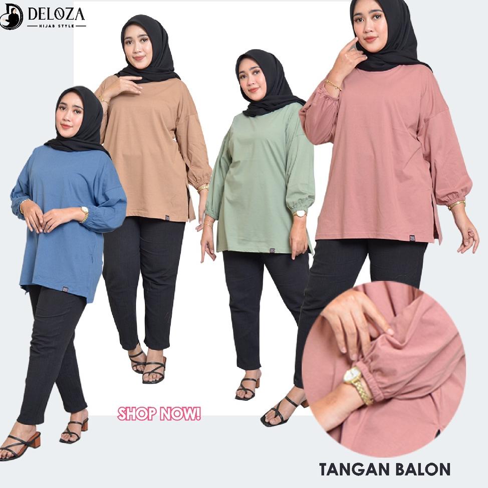 PALING DIMINATI Top Deloza Oversized Tangan Balon Blouse Kaos Polos Wanita Jumbo