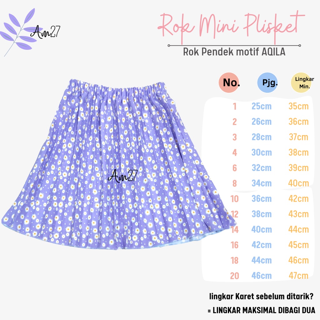 AM27 Rok Plisket Pendek anak 1-12 tahun Pleated Skirt ROK MINI MOTIF AQILA