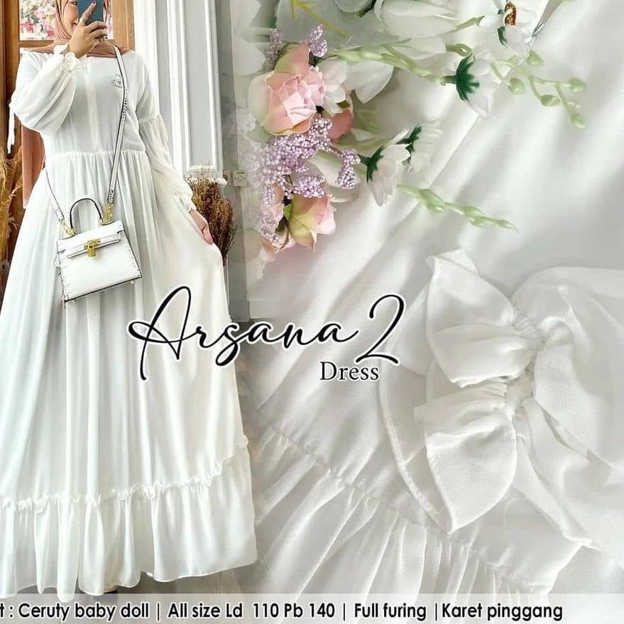☆ Arsana Dress/ gamis ceruty / gamis ceruty babydoll / gamis ceruty polos / gamis ceruty jumbo / dre