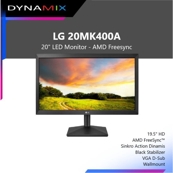 [+palet kayu] Monitor LED LG 20MK400A-B 20&quot; D-Sub VGA GARANSI RESMI | 20MK400A 20MK400