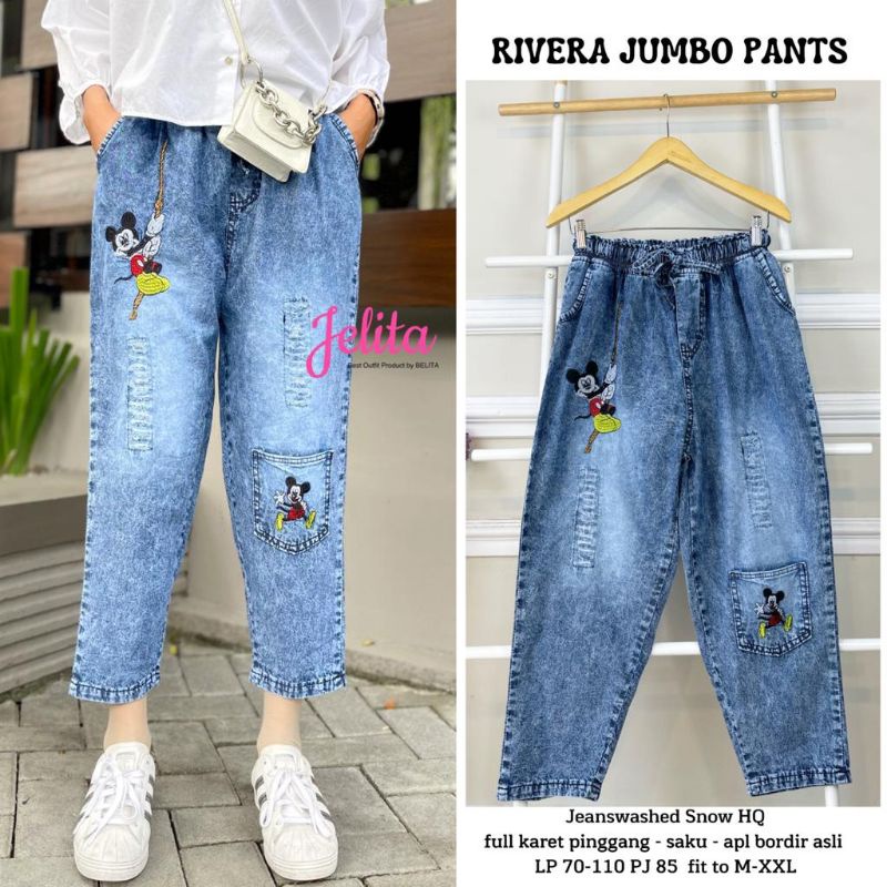 MICKEMO PANTS Celana Jeans Panjang Bordir Motif Karakter Mickey Mouse