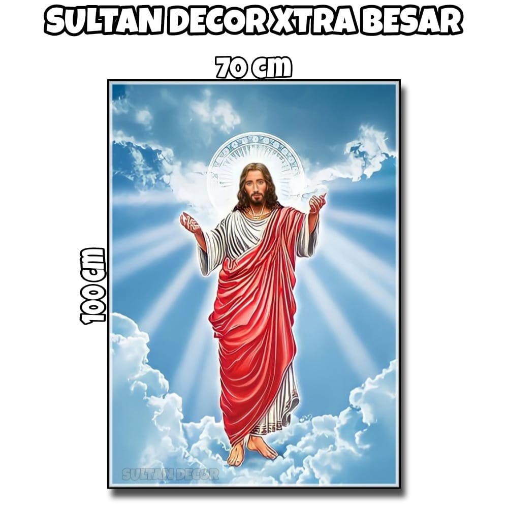 LUKISAN POSTER CETAK YESUS XTRA BESAR UKURAN 100X70CM 150X100CM HIASAN DINDING YESUS KRISTEN GEMBALA