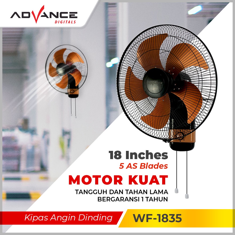 ADVANCE Kipas Angin Dinding 18 Inci Angin WF-1835 / Besi Wall Fan Rotary Five Blades Strong Wind