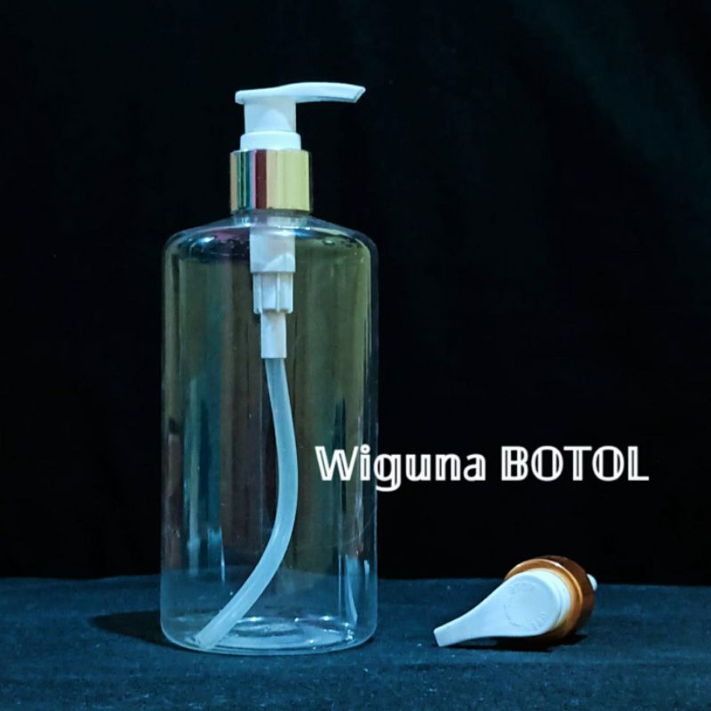 Botol Pump 500ml Ring Almunium / Botol 500ml Clear Tutup Pump Lotion Ring Alumunium