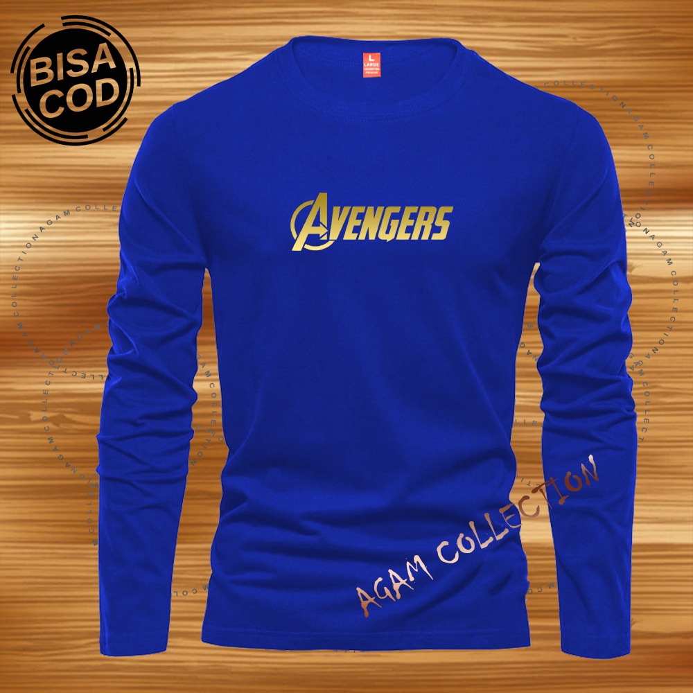 Agam Collection Baju Kaos Distro Avengers  Text Gold  Lengan Panjang Premium Quality Kaos Pria Keren Kaos Cewek/Cowok