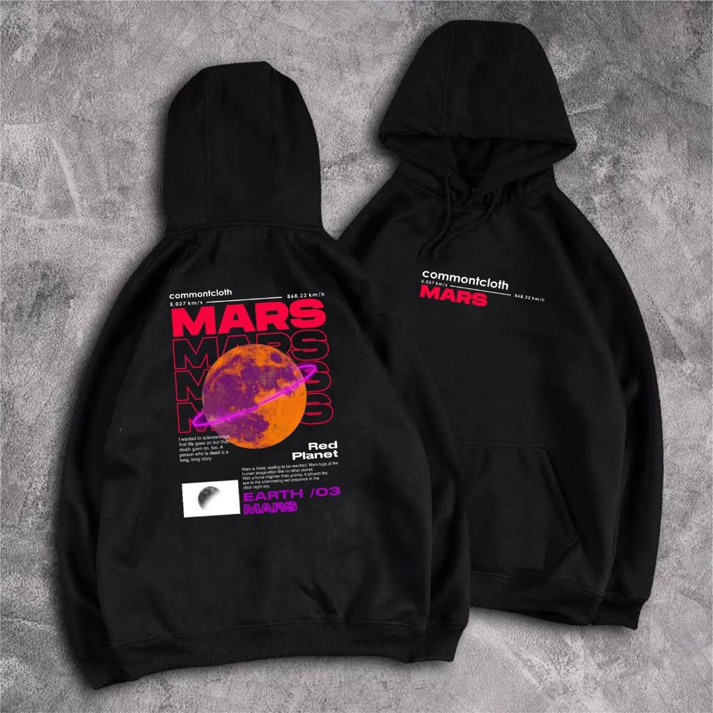 Sweater Jumper Pria Wanita Hoodie Hitam Distro (unisex) Premium Commontcloth Mars