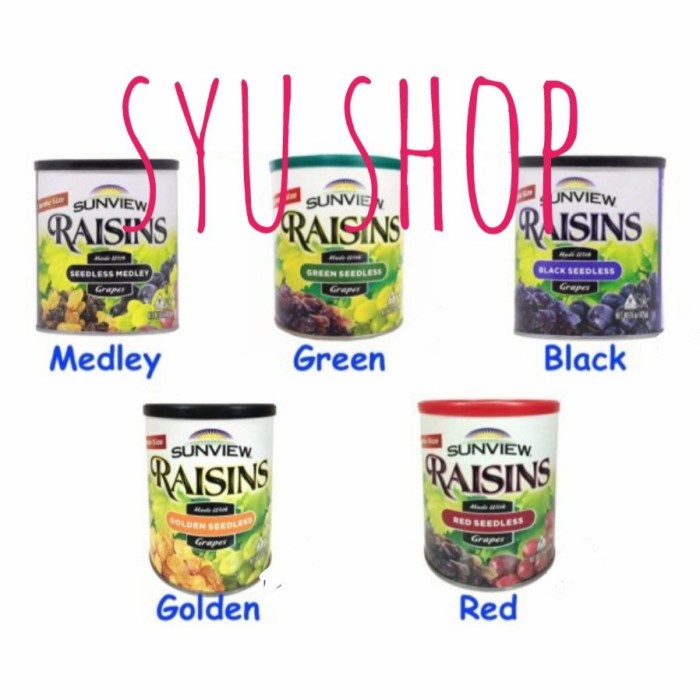

Sunview Raisins 425 Gr Kismis Premium Black Red Green Golden Meedley