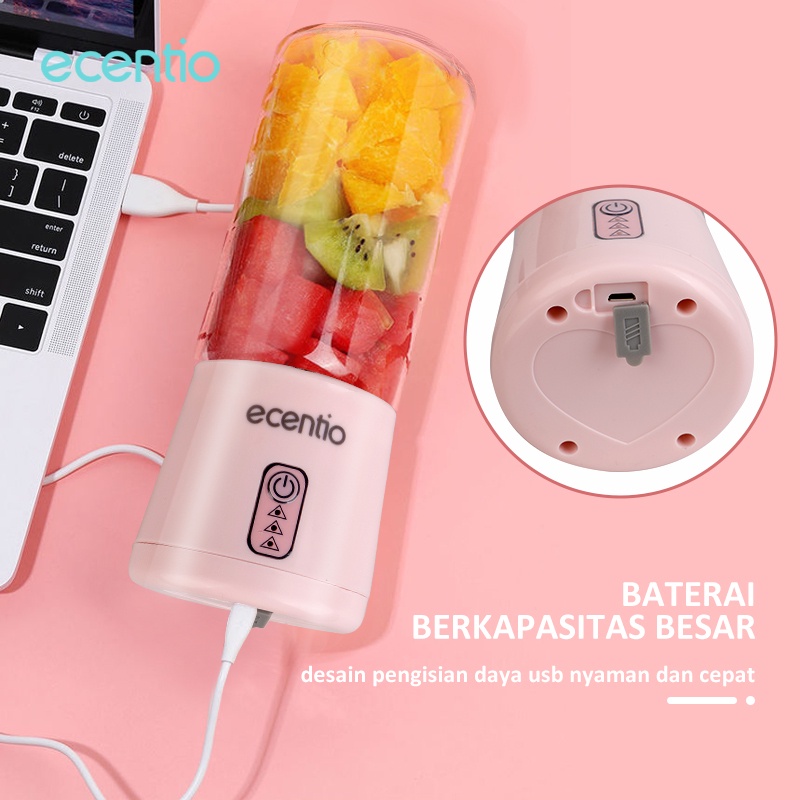 ecentio &amp; FOODI Blender Portable juicer Buah Mini 4/8 Mata Pisau usb rechargeable listrik 300ML/380ML 2pcs gelas kaca