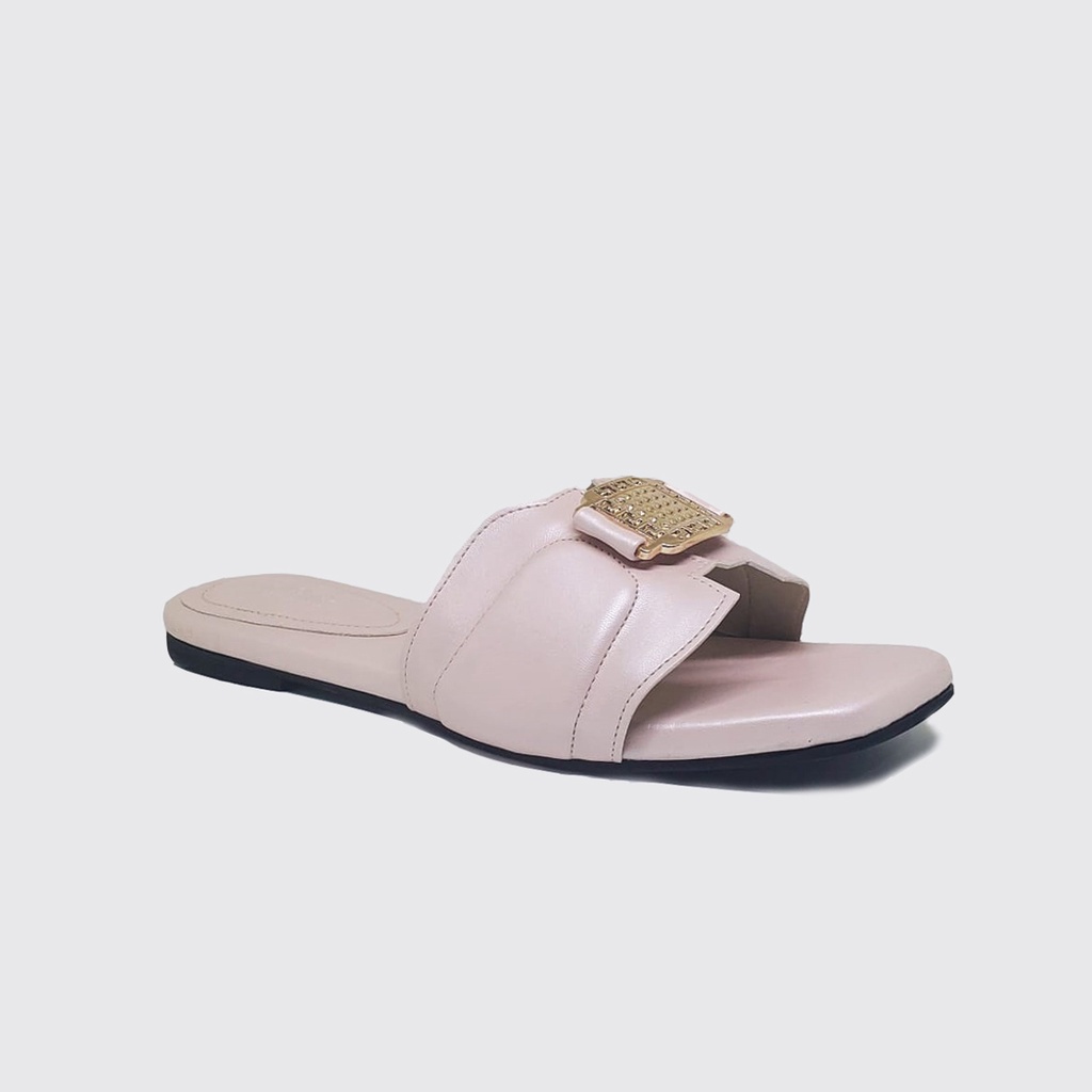 Sandal Wanita Flat Teplek Big Size 40-45 Sendal Flat Cantik Unik Ukuran Besar-Jumbo Pink Abu-abu