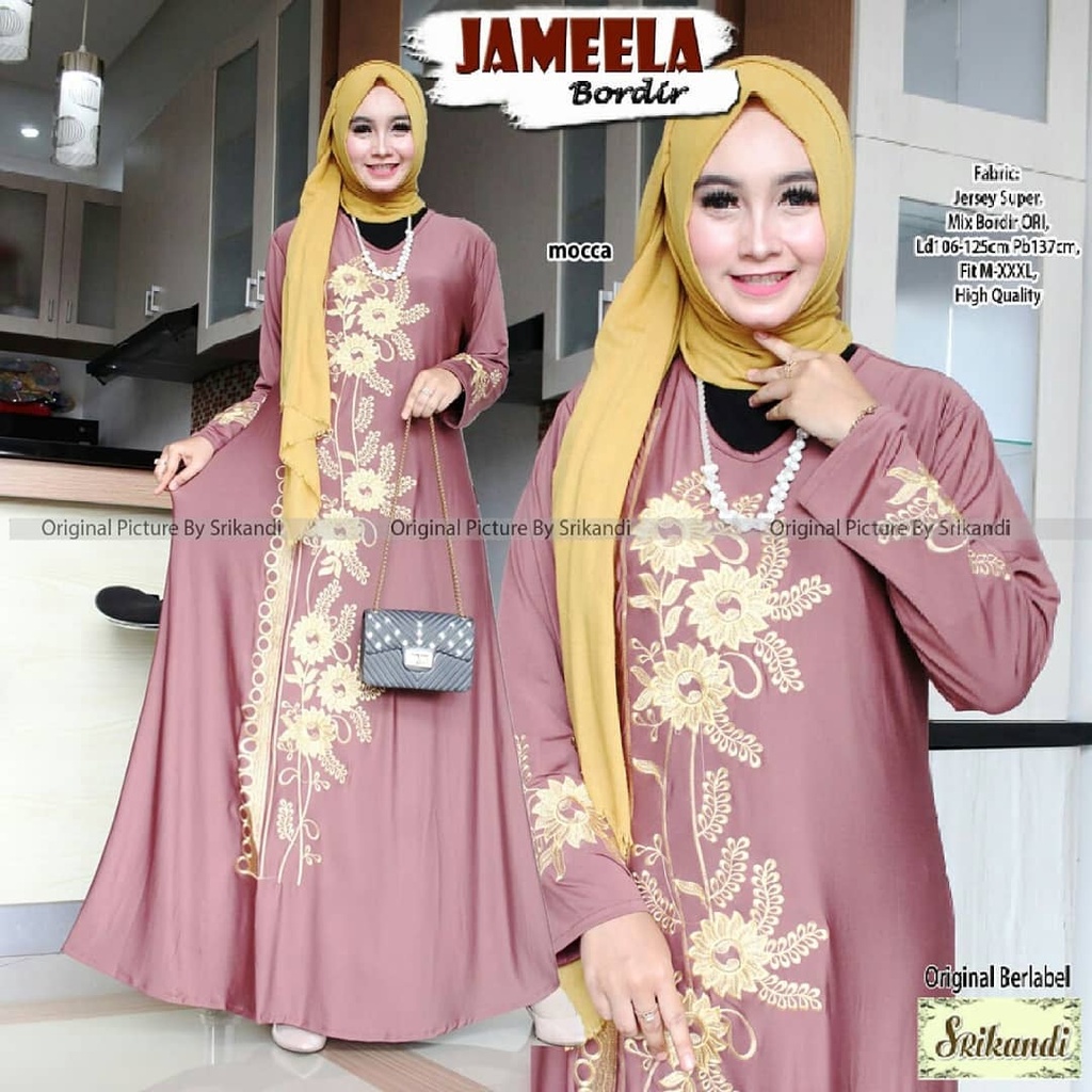 Hidayah Maxy Jameela Bordir Gamis Jumbo Jersey Motif Bordir xxxl Ld 130cm Arabian Abaya Gamis Lebaran Remaja Muslimah Terbaru Seragaman Pengajian Murah Dress Wanita Muslimah Syar'i Gamis Polos Tebal Premium Warna Hitam