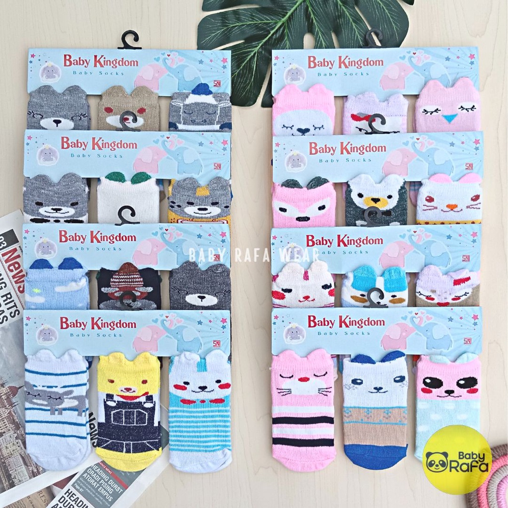 3 Pasang Kaos kaki Bayi 3D Karakter Hewan Baby Kingdom