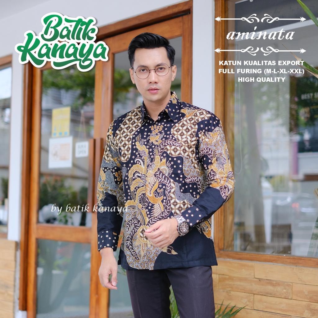 Kanaya - Kemeja Batik Pria Lengan Panjang Full Furing Bahan Katun Kualitas Ekspor AMINATA