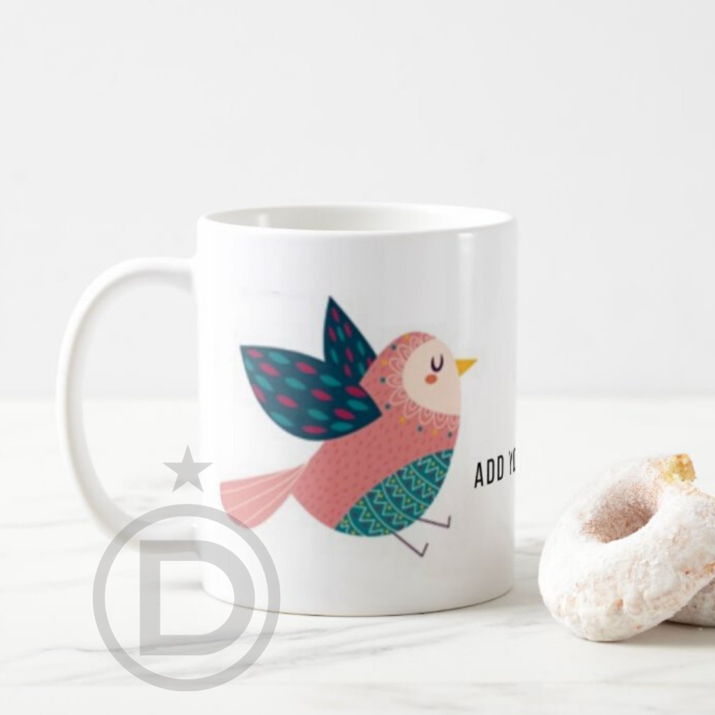 Mug Burung Motif Batik Custom Nama V3