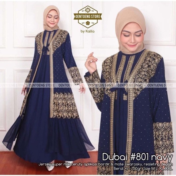 Gamis gamis abaya turkey dubay#801 mix ceruty hawa#503 arab terbaru promo - navy, M(Z2J4) Abaya Hita