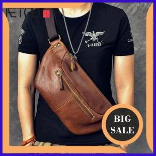 perkakas tas pinggang pria FREMIUM LEATHER tas selempang kulit asli tas bahu 140ZZ3
