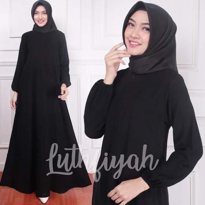 Gamis Hitam polos jetblack / Gamis katun/ Abaya hitam