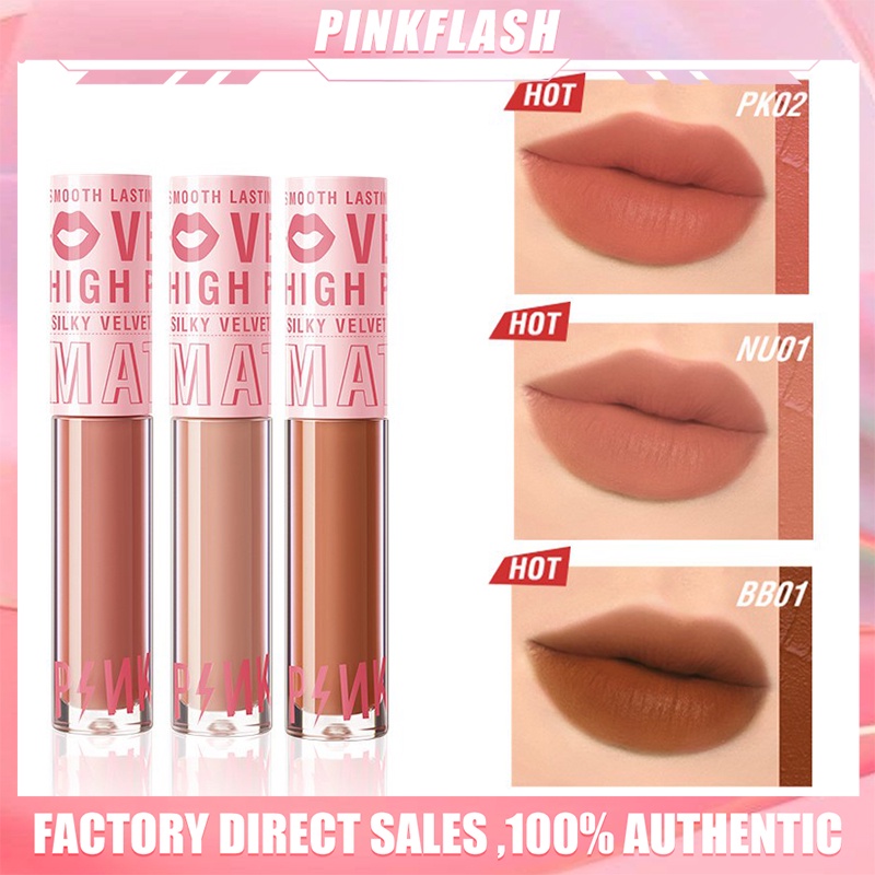 PINKFLASH Lasting Glossy Lipgloss Velvet Matte Lipstik Lip Cream Halus Pigmen Tinggi Tahan Lama Tidak Mengering Bibir Se