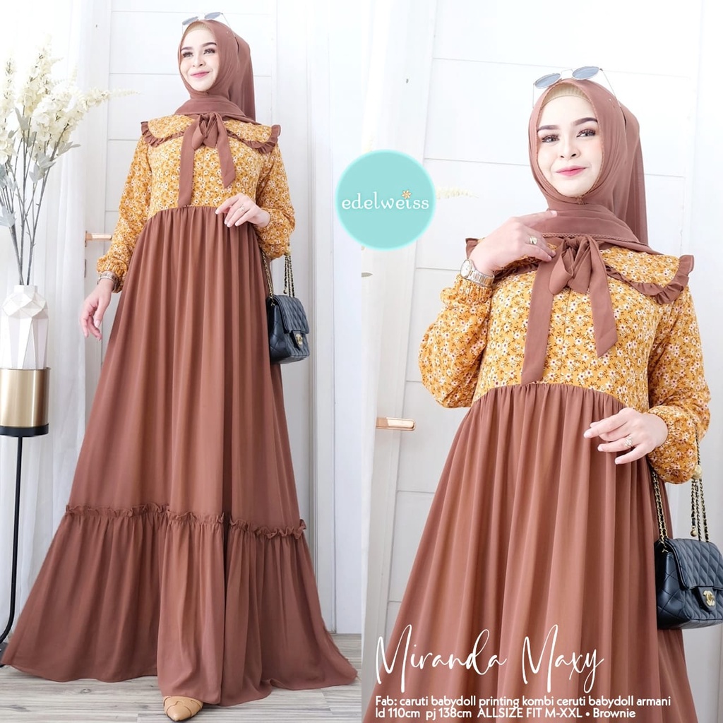 MIRANDA HANA ASHILA NAOMI DRESS SYARI MAXI GAMIS BY EDELWEISS BAHAN CERUTY BABYDOL FURING EMBROIDERR