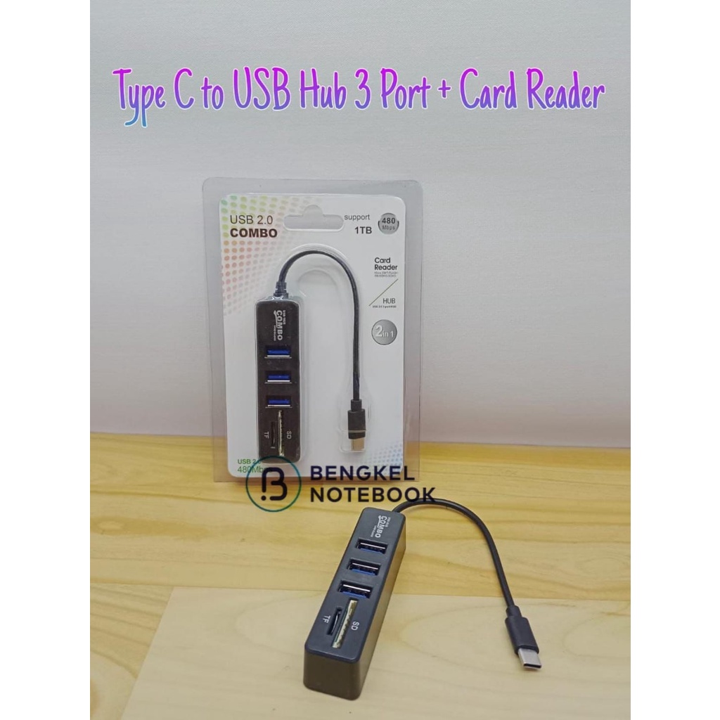 Type C to USB Hub 3 Port + Card Reader USB 2.0 High Speed