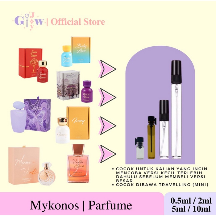 DECANT MYKONOS parfum wewangian kecantikan perawatan my konos share in jar bottle botol mini travel size jynx avra kehdabra matcha latte xoxo rosy caramel cookies dolce cherry bonfire vanilla blossom verve coconut black opera blaze