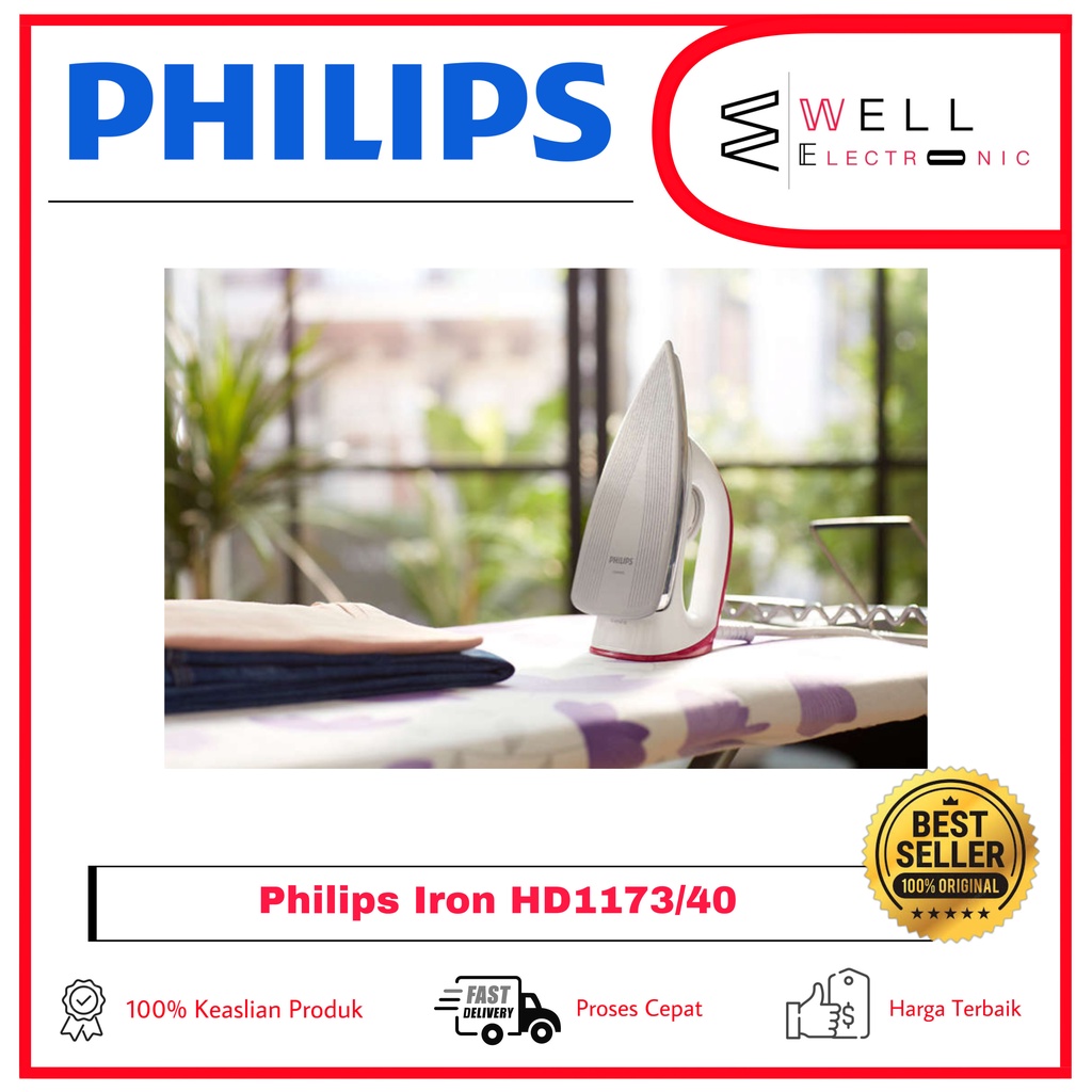 PHILIPS HD1173/40 SETRIKA HD 1173 DRY IRON TAPAK KERAMIK - PINK