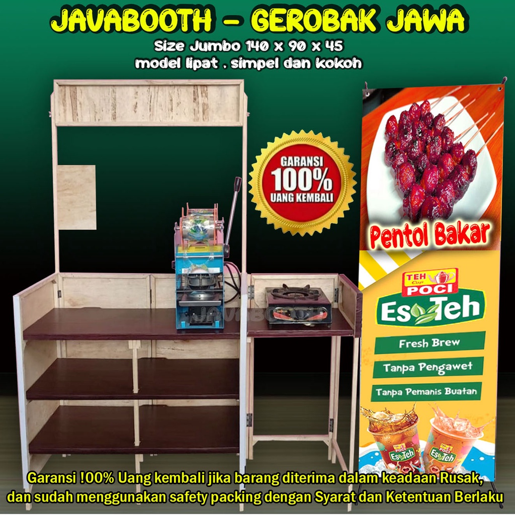 Booth Portable Kayu  150x90x45cm Bonus Sayap Samping+Rak Depan / Rak Display