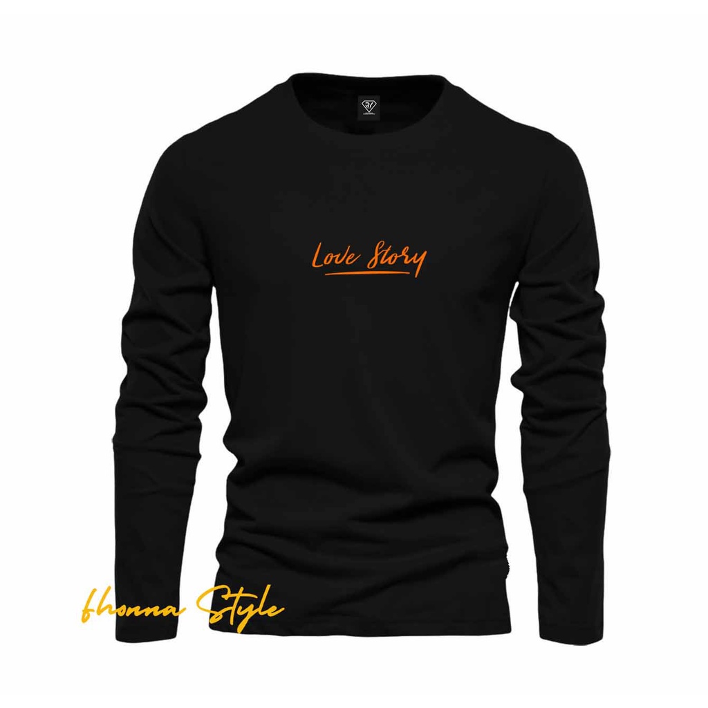Fonna Rizki - Kaos Pria - Lengan Panjang Love Story Teks Orange - Tshirt Distro premiun
