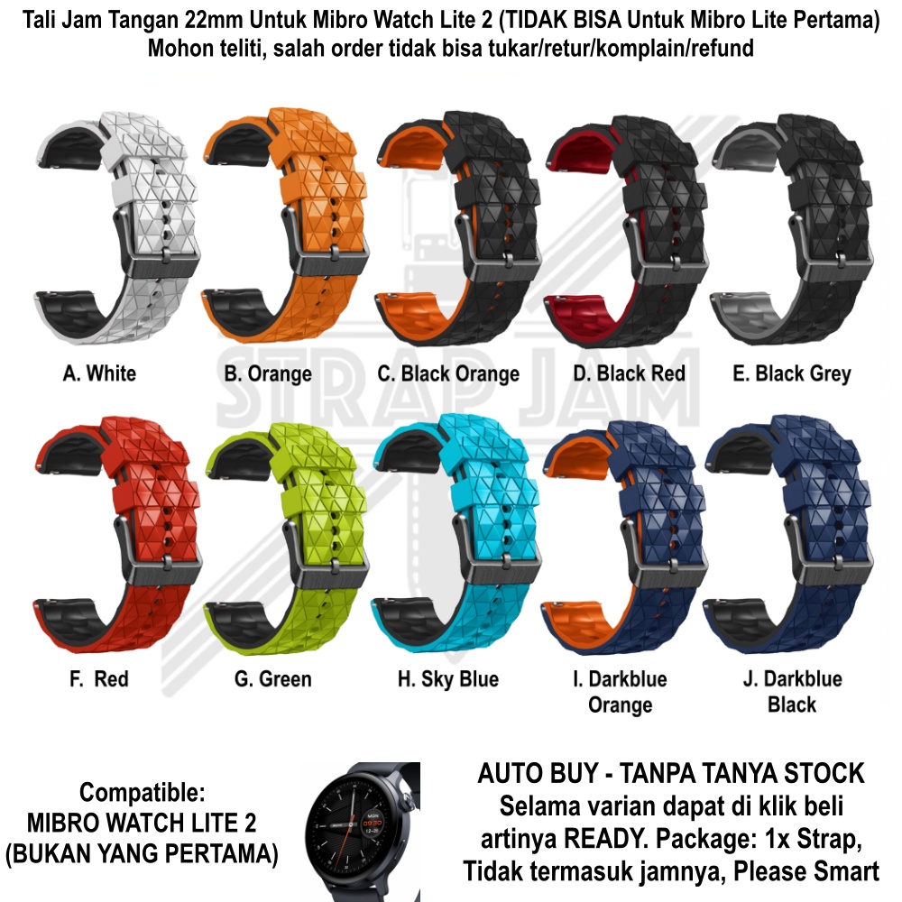 HPF Premium Strap Mibro Watch Lite 2 - Tali Jam Tangan 22mm Rubber Tebal High Quality