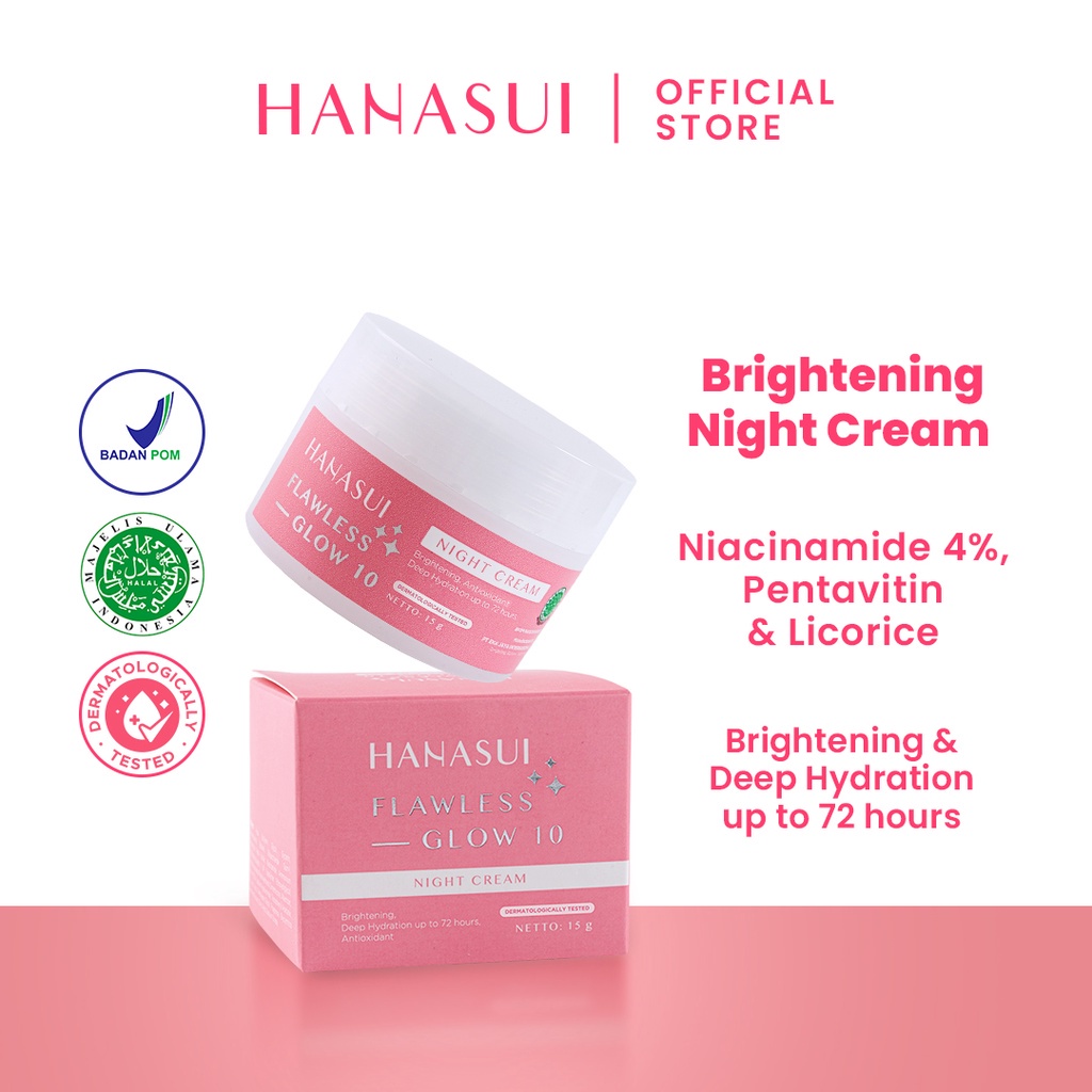 HANASUI FLAWLESS GLOW 10 NIGHT CREAM - TERDAFTAR BPOM - KRIM MALAM