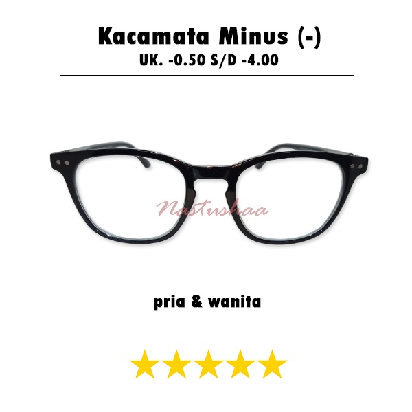 Kacamata Lensa Minus -0.50 s/d -4.00 Bingkai Kotak Hitam Gagang Per Kacamata Miopi Rabun Jauh UNISEX FREECASE