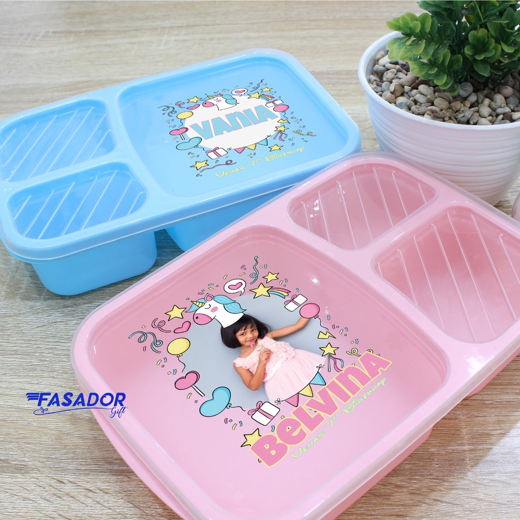 GRATIS CUSTOM DESIGN Lunch Box Kotak Makan Bekal Sekolah Anak Souvenir Goodie Bag Ultah Ulang Tahun 
