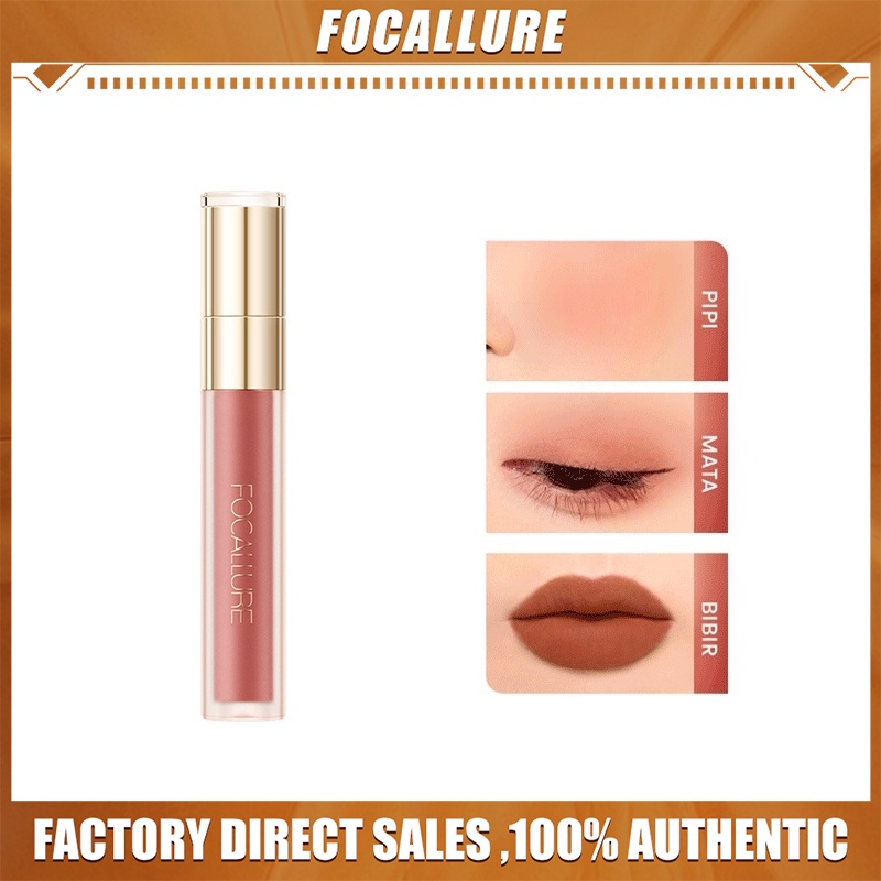 FOCALLURE #AmberGold Velvet Matte Lip Clay 2In1 Multi-use Sponge Lip Brush Lipstik Madam Original Lipstik Kosmetik FA210