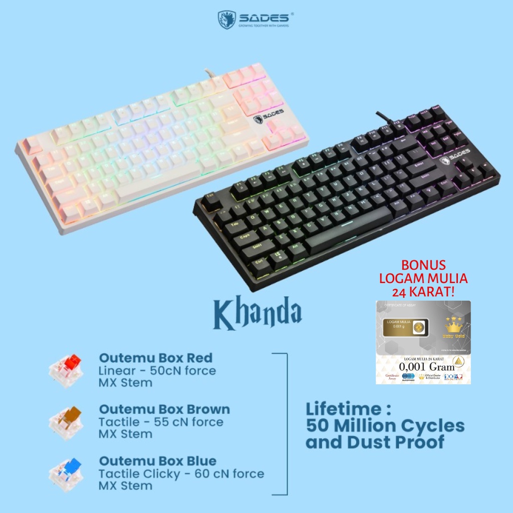 MECHANICAL Keyboard Gaming Mechanical TKL Sades Khanda / Removable Switch