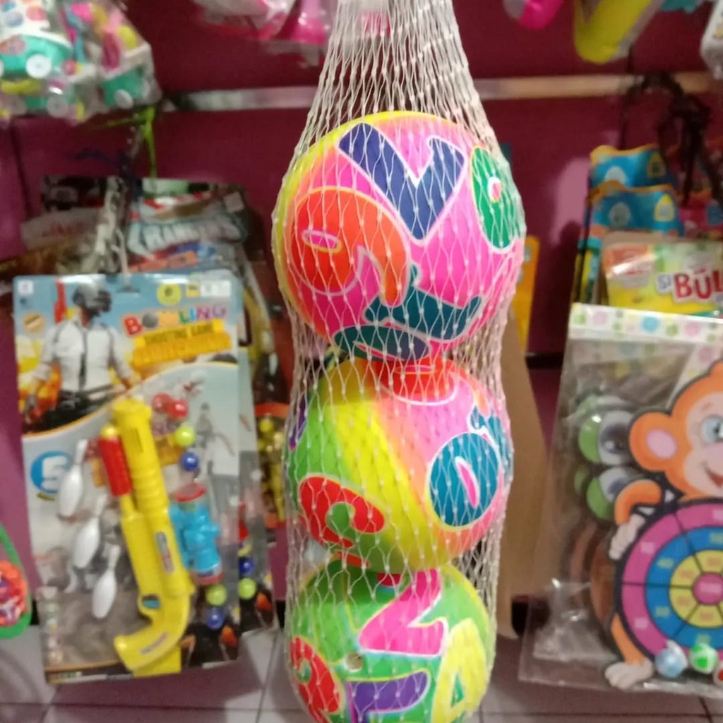 bola pelangi isi 3/mainan anak/bola karet
