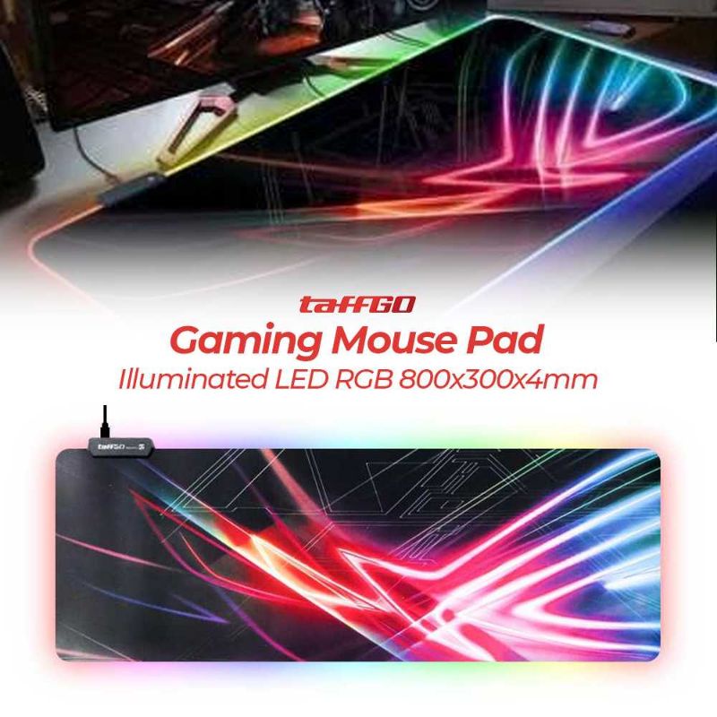 TaffGO Gaming Mouse Pad Illuminated LED RGB 800x300x4mm GMS-WT5 Multi Color Warna Warni Ukuran Besar