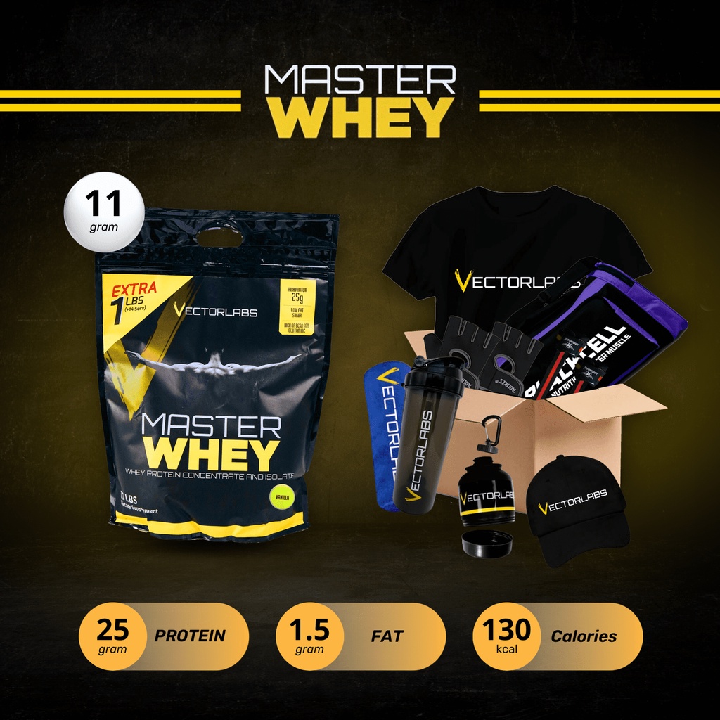 Vectorlabs Master Whey 11 Lbs VL Master Whey Protein Isolate 10 Lbs Free 1 Lbs Protein Blend BPOM